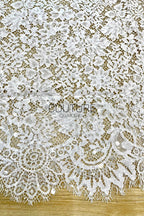 Sequins Chantilly Lace: White Scattered Floral Design with Sequins with Ornate Scalloped Floral Eyelash Border, 3 Meters