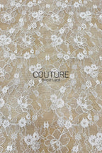 Corded Chantilly French Lace: White Allover Dainty Blossom with Ornate Eyelash Scalloped Border, 3 Meters