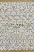 Corded Chantilly French Lace: White Baroque Damask Ogee Allover with Eyelash Scalloped Border, 3 Meters