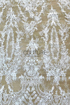 Sequins Chantilly Lace: White Intricate Trailing Floral Botanical Pattern with Delicate Scalloped Floral Eyelash Edge, 3 Meters