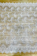 Beaded Chantilly Lace: White Ornate Floral Scrollwork with Large Scalloped Floral Medallion Border, 3 Meters
