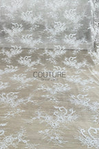 Beaded Chantilly Lace: White Ornate Floral Scrollwork with Large Scalloped Floral Medallion Border, 3 Meters