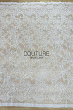 Corded Chantilly French Lace: White Floral Wreath Medallion with Eyelash Scalloped Border, 3 Meters