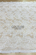 Corded Chantilly French Lace: White Floral Wreath Medallion with Eyelash Scalloped Border, 3 Meters