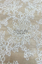 Corded Chantilly French Lace: White Floral Wreath Medallion with Eyelash Scalloped Border, 3 Meters