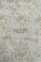 Corded Chantilly French Lace: White Floral Wreath Medallion with Eyelash Scalloped Border, 3 Meters