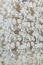 Beaded Chantilly Lace: Light Ivory Floral And Leafy Sprigs with Delicate Double-Scalloped Floral Borders, 3 Meters