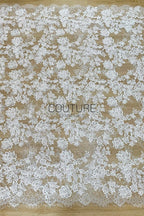 Beaded Chantilly Lace: Light Ivory Floral And Leafy Sprigs with Delicate Double-Scalloped Floral Borders, 3 Meters