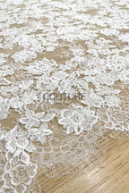 Beaded Chantilly Lace: Light Ivory Floral And Leafy Sprigs with Delicate Double-Scalloped Floral Borders, 3 Meters
