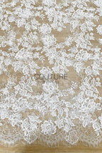 Beaded Chantilly Lace: Light Ivory Floral And Leafy Sprigs with Delicate Double-Scalloped Floral Borders, 3 Meters