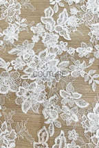 Beaded Chantilly Lace: Light Ivory Floral And Leafy Sprigs with Delicate Double-Scalloped Floral Borders, 3 Meters