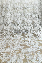 Beaded Chantilly Lace: Light Ivory Floral And Leafy Sprigs with Delicate Double-Scalloped Floral Borders, 3 Meters