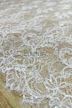 Beaded Chantilly Lace: Light Ivory Floral And Leaf Pattern With Scalloped Edge With Elegant Eyelash Fringe, 3 Meters