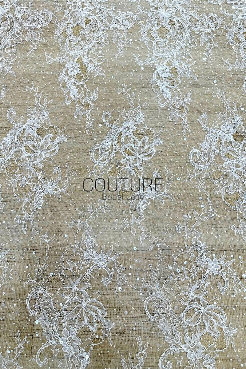 Beaded Chantilly Lace: Light Ivory Floral And Leaf Pattern With Scalloped Edge With Elegant Eyelash Fringe, 3 Meters