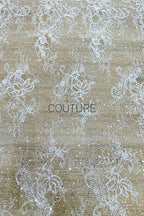 Beaded Chantilly Lace: Light Ivory Floral And Leaf Pattern With Scalloped Edge With Elegant Eyelash Fringe, 3 Meters