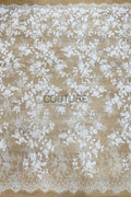 Beaded Chantilly Lace: Light Ivory Delicate Floral Vine with Scalloped Floral Edge Border, 3 Meters