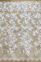 Beaded Chantilly Lace: Light Ivory Delicate Floral Vine with Scalloped Floral Edge Border, 3 Meters