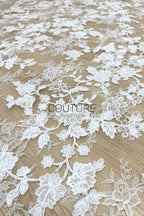 Beaded Chantilly Lace: Light Ivory Delicate Floral Vine with Scalloped Floral Edge Border, 3 Meters