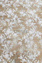 Beaded Chantilly Lace: Light Ivory Delicate Floral Vine with Scalloped Floral Edge Border, 3 Meters