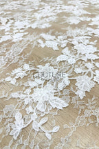 Beaded Chantilly Lace: Light Ivory Delicate Floral Vine with Scalloped Floral Edge Border, 3 Meters