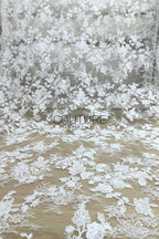 Beaded Chantilly Lace: Light Ivory Delicate Floral Vine with Scalloped Floral Edge Border, 3 Meters