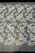 Floral Lace: White Large Floral Botanical Pattern with Straight Edge Border, 1 Meter