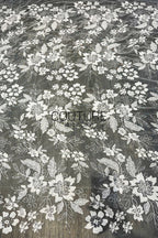 Floral Lace: White Large Floral Botanical Pattern with Straight Edge Border, 1 Meter