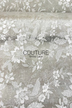 Floral Lace: White Large Floral Botanical Pattern with Straight Edge Border, 1 Meter