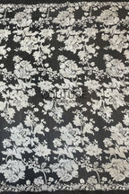 Floral Lace: Ivory Ornate Floral Botanical Motifs with Scalloped Floral Edge Border Detail, 1 Meter