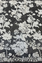 Floral Lace: Ivory Ornate Floral Botanical Motifs with Scalloped Floral Edge Border Detail, 1 Meter
