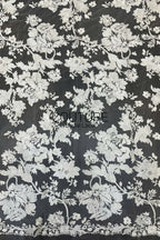Floral Lace: Ivory Ornate Floral Botanical Motifs with Scalloped Floral Edge Border Detail, 1 Meter