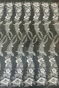 Floral Lace: Ivory Embroidered Floral Vine Pattern with Repeating Vertical Floral Stripe Design, 1 Meter