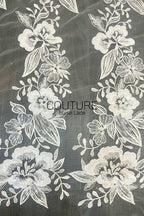 Floral Lace: Ivory Embroidered Floral Vine Pattern with Repeating Vertical Floral Stripe Design, 1 Meter