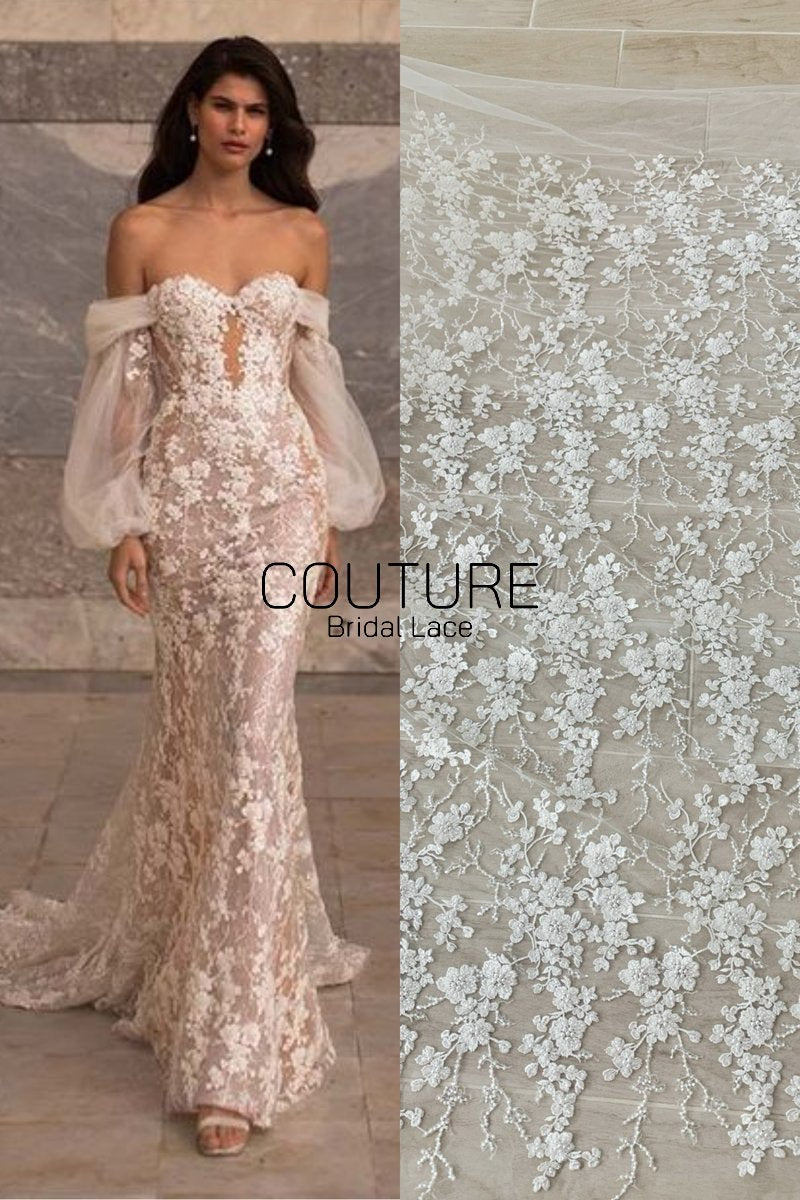 Floral Lace: Dense Allover Floral with Scalloped Border, 3 Meters