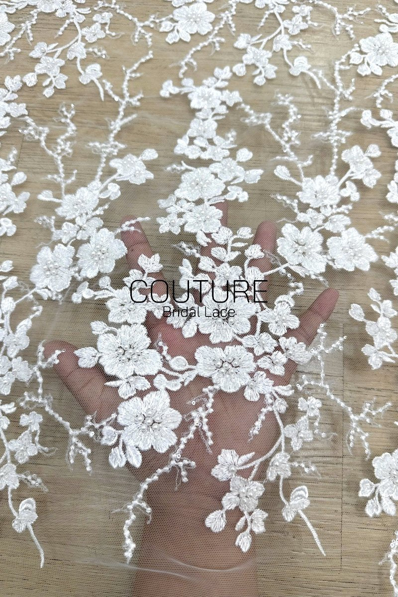 Floral Lace: Dense Allover Floral with Scalloped Border, 3 Meters