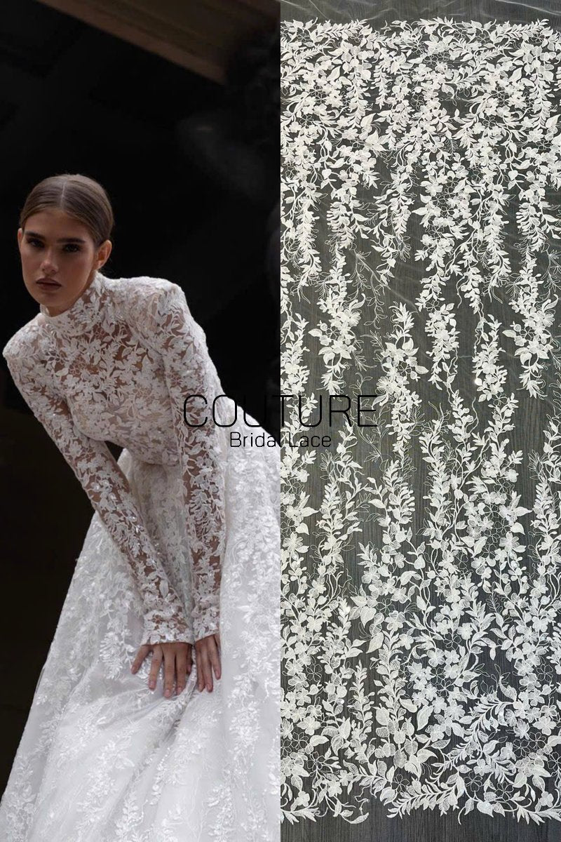 Floral Lace: Scattered Floral Clusters with Scalloped Border, 3 Meters