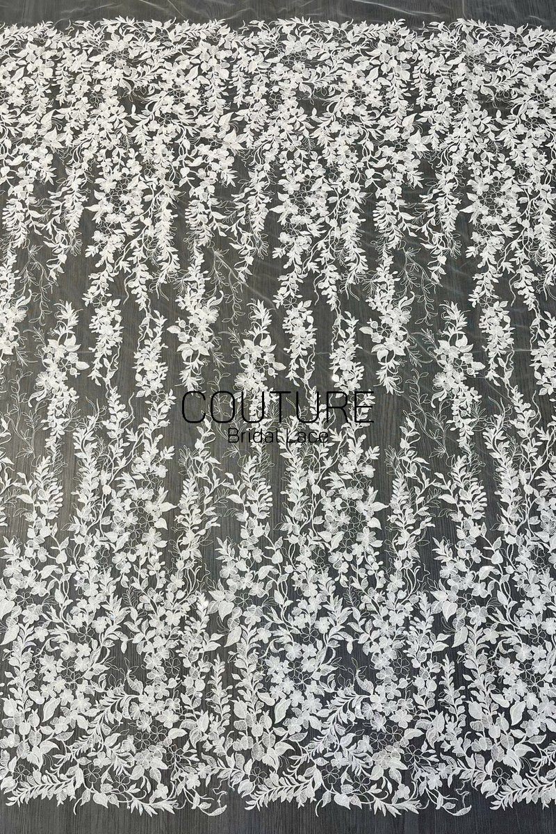 Floral Lace: Scattered Floral Clusters with Scalloped Border, 3 Meters