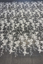 Floral Lace: Ivory Cascading Floral Vine Blossoms with Scalloped Eyelash Fringe Hemline Edge, 1 Meter