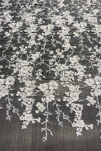 Floral Lace: Ivory Cascading Floral Vine Blossoms with Scalloped Eyelash Fringe Hemline Edge, 1 Meter