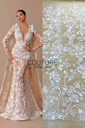 Floral Lace: Dense Allover Floral Clusters with Scalloped Border, 3 Meters