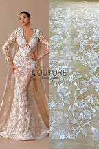 Floral Lace: Dense Allover Floral Clusters with Scalloped Border, 3 Meters