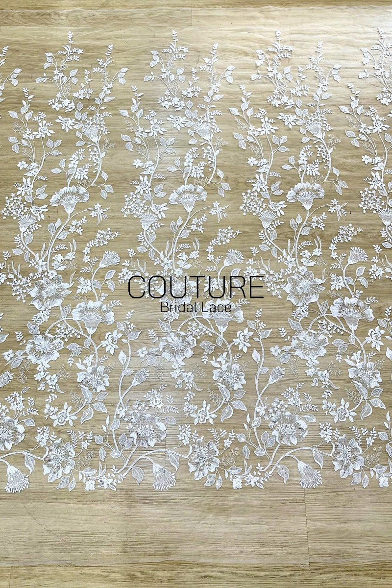 Floral Lace: Dense Allover Floral Clusters with Scalloped Border, 3 Meters