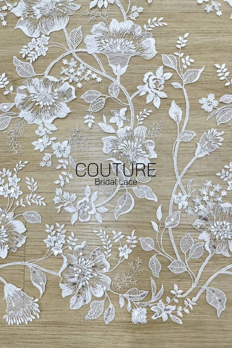 Floral Lace: Dense Allover Floral Clusters with Scalloped Border, 3 Meters