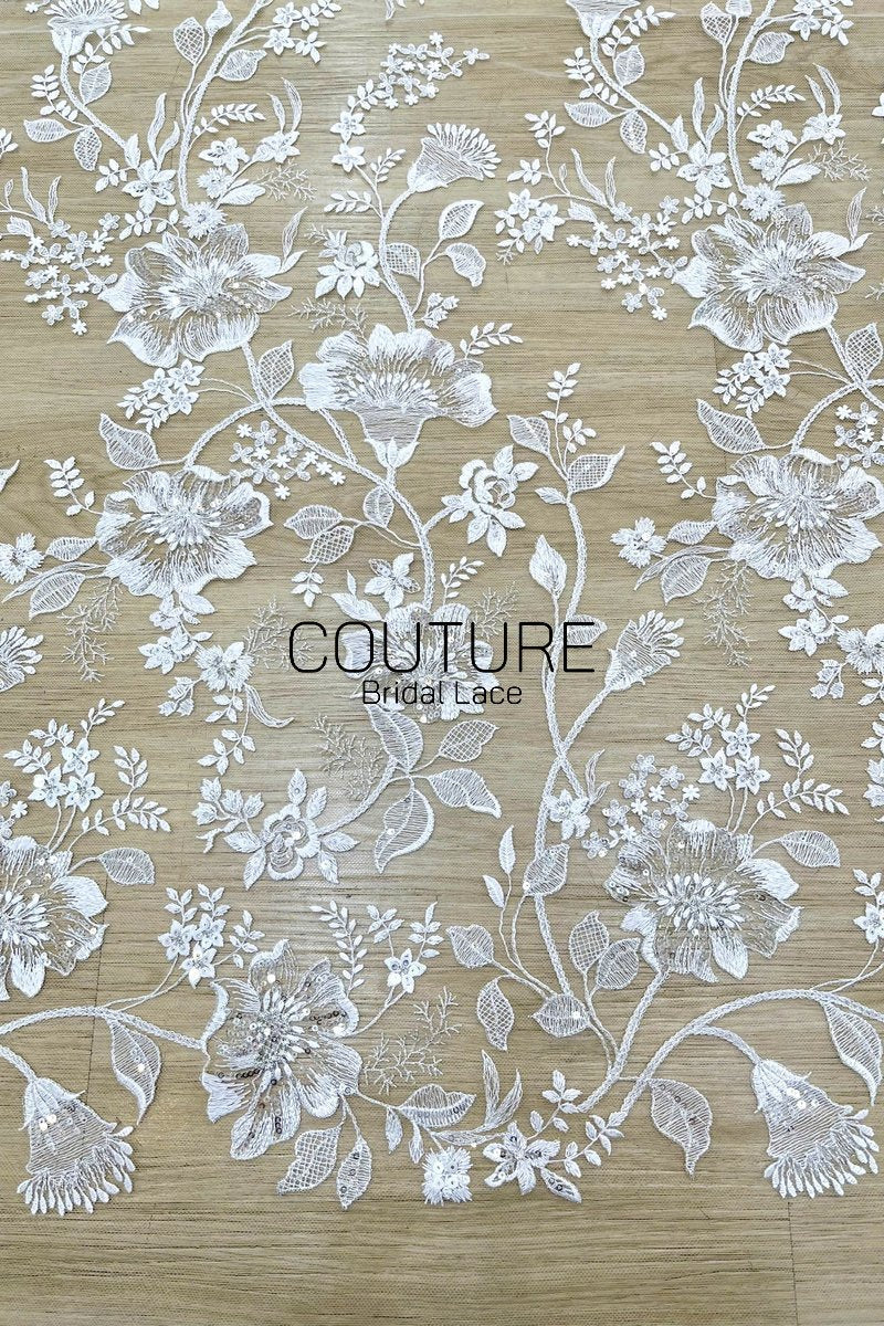 Floral Lace: Dense Allover Floral Clusters with Scalloped Border, 3 Meters