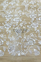 Floral Lace: Dense Allover Floral Clusters with Scalloped Border, 3 Meters