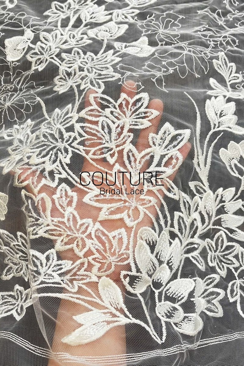 Floral Lace: Dense Floral Clusters with Scalloped Border, 3 Meters