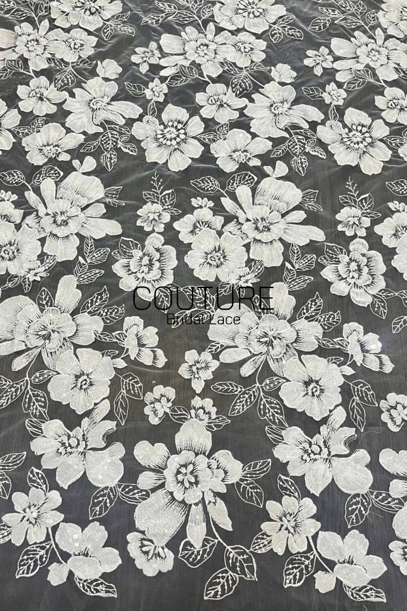 Floral Lace: Scattered Floral Clusters with Scalloped Border, 3 Meters
