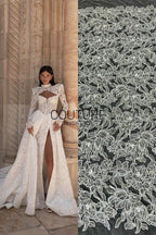 Floral Lace: Ivory Delicate Floral Vine Pattern with Scalloped Floral Edge Border Detail, 1 Meter