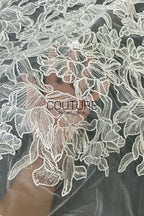 Floral Lace: Ivory Delicate Floral Vine Pattern with Scalloped Floral Edge Border Detail, 1 Meter