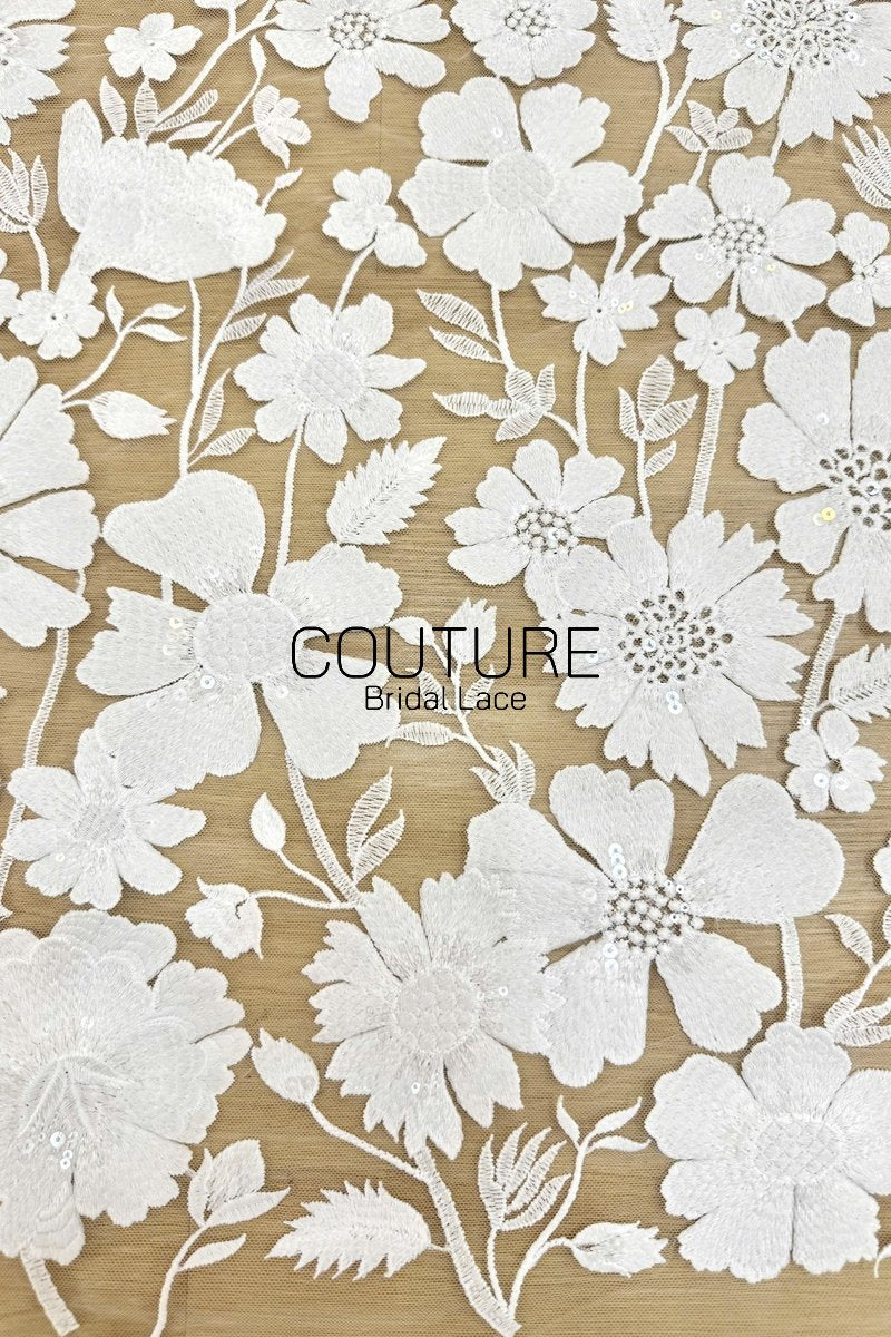 Floral Lace: Scattered Floral Clusters with Scalloped Border, 3 Meters